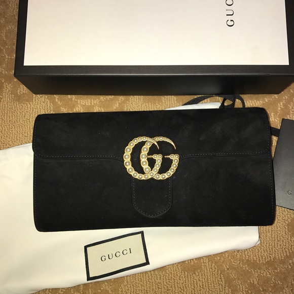 Gucci GG Marmont suede clutch black with pearls - Picture 2 of 8